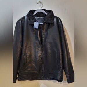 MARC ASHER New York men's black faux leather bomber jacket